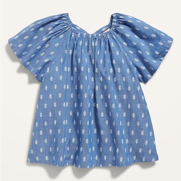 Old Navy Other - OLD NAVY Short-Sleeve Tie-Back Matching Print Navy White Top Girls Size 4